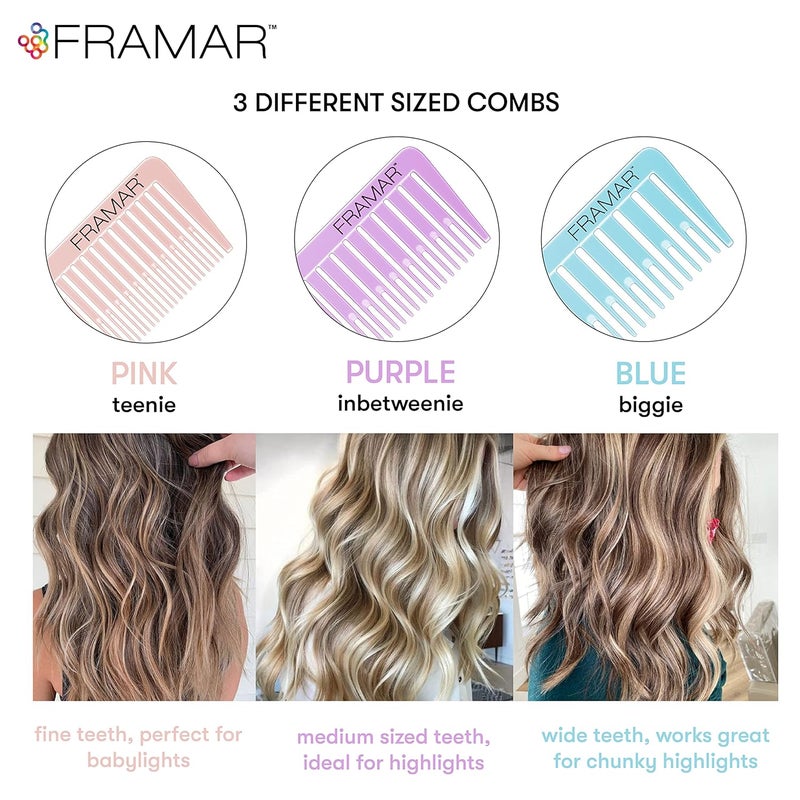 framar Dreamweaver Highlight Comb Set - Professional Highlighting Comb With Parting Tip, Hair Dye Comb, Foiling Combs For Highlighting, Highlight Combs For Highlighting – 3 Pack Pastel - Image 2